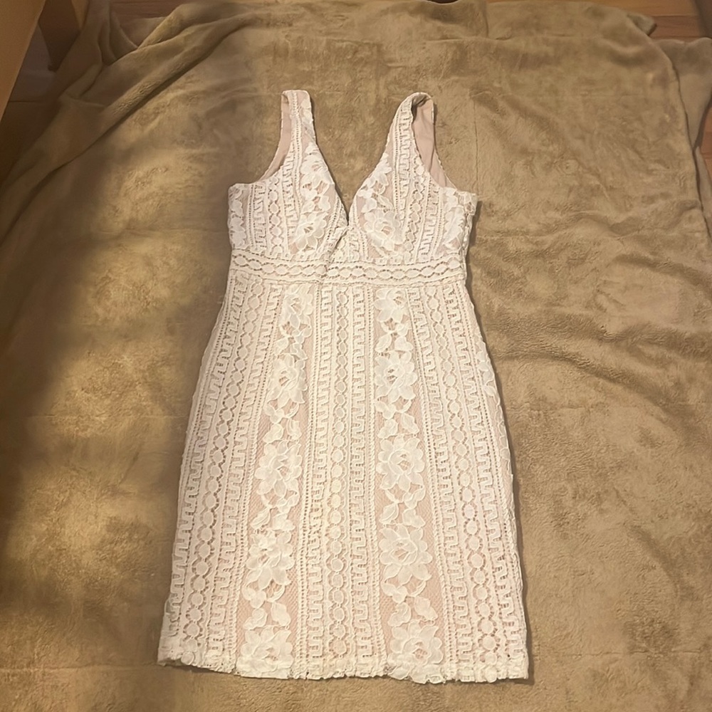 Selfie Leslie Mini dress with white and tan lace